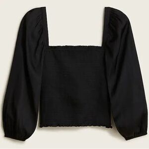 J. Crew Black Smocked Square Neck Blouse